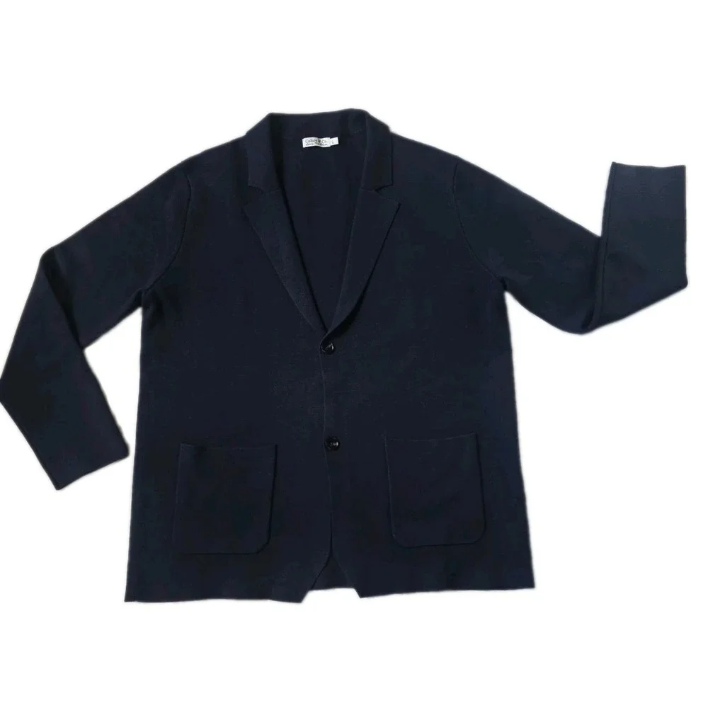 Collars & Co. Men's Large Milano Luxury Knit Sweater Blazer Navy Blue Maverick